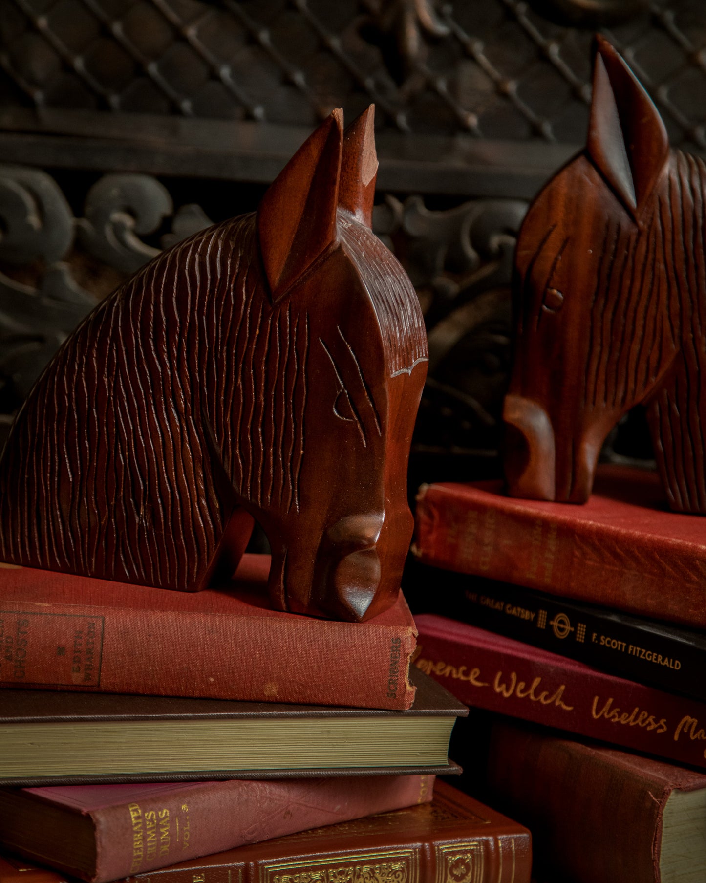 Vintage Wood Carved Horse Bookends